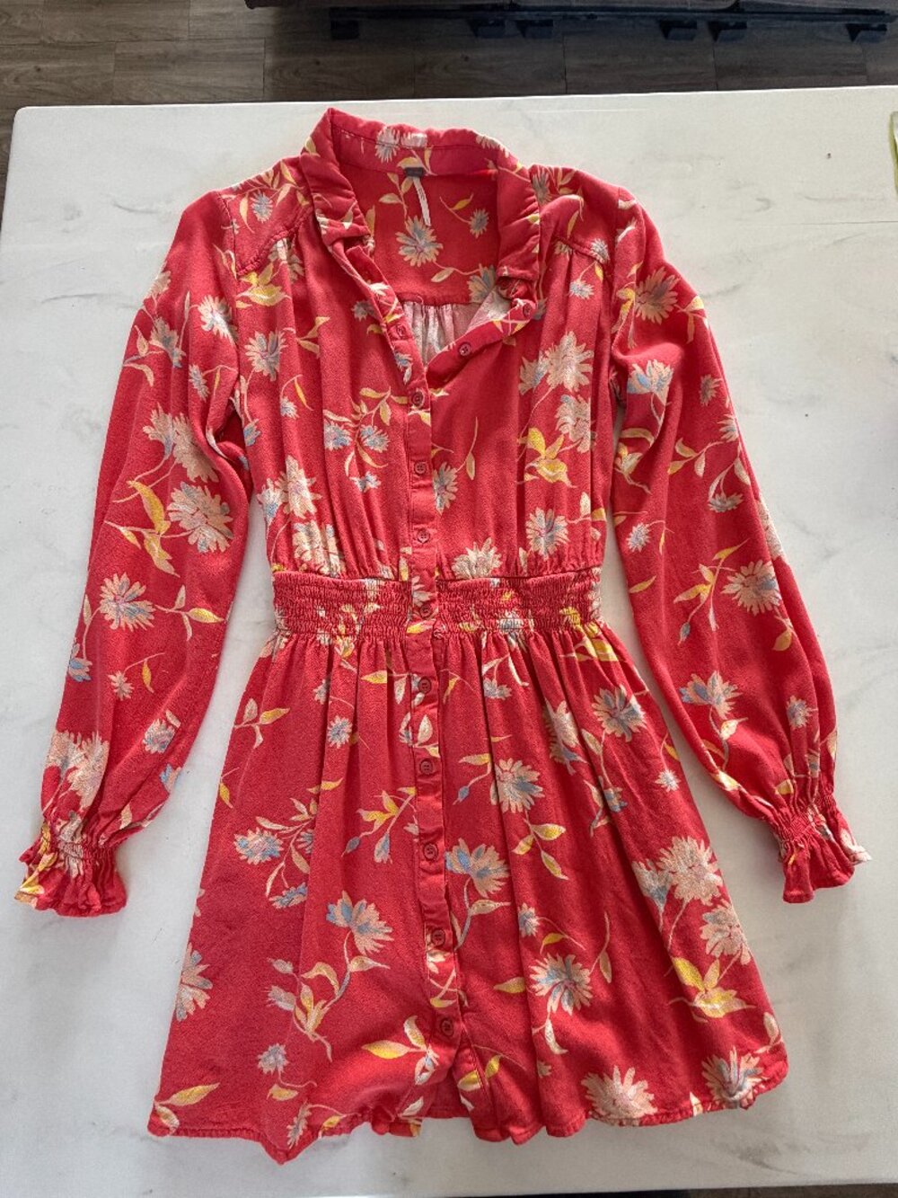 Free People Ruthie Floral Mini Dress Red Boho Long Sleeve Size S - Picture 3 of 10